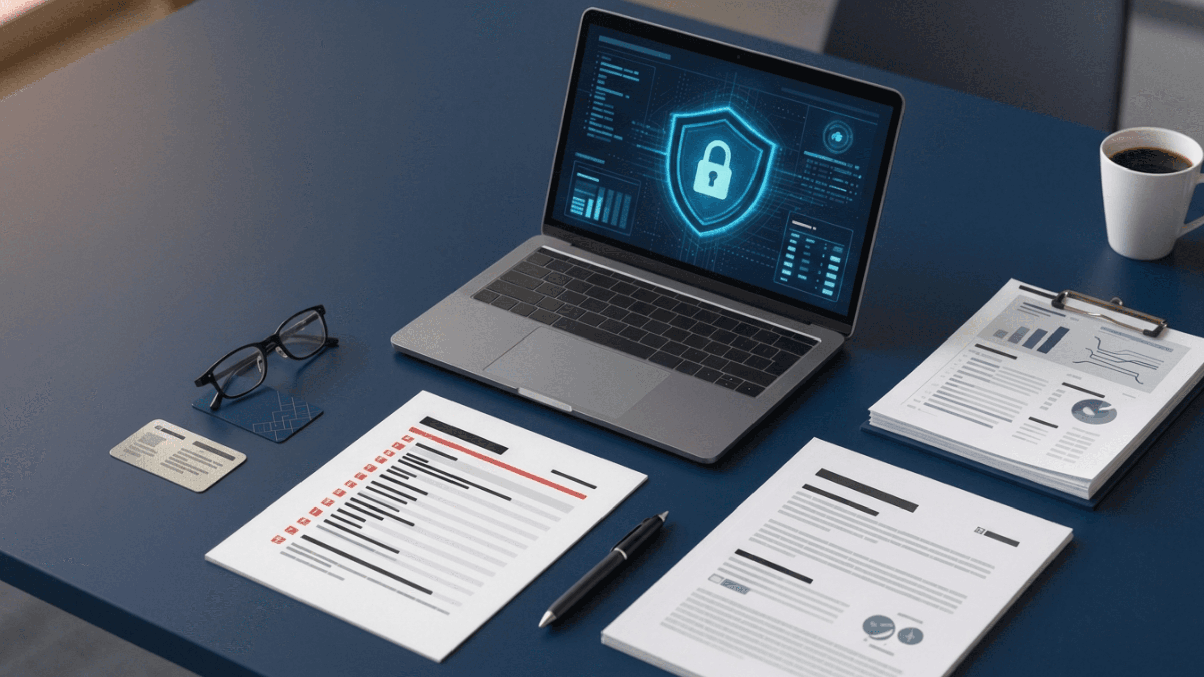 Cybersecurity and digital risk readiness workspace with security checklist and access controls.