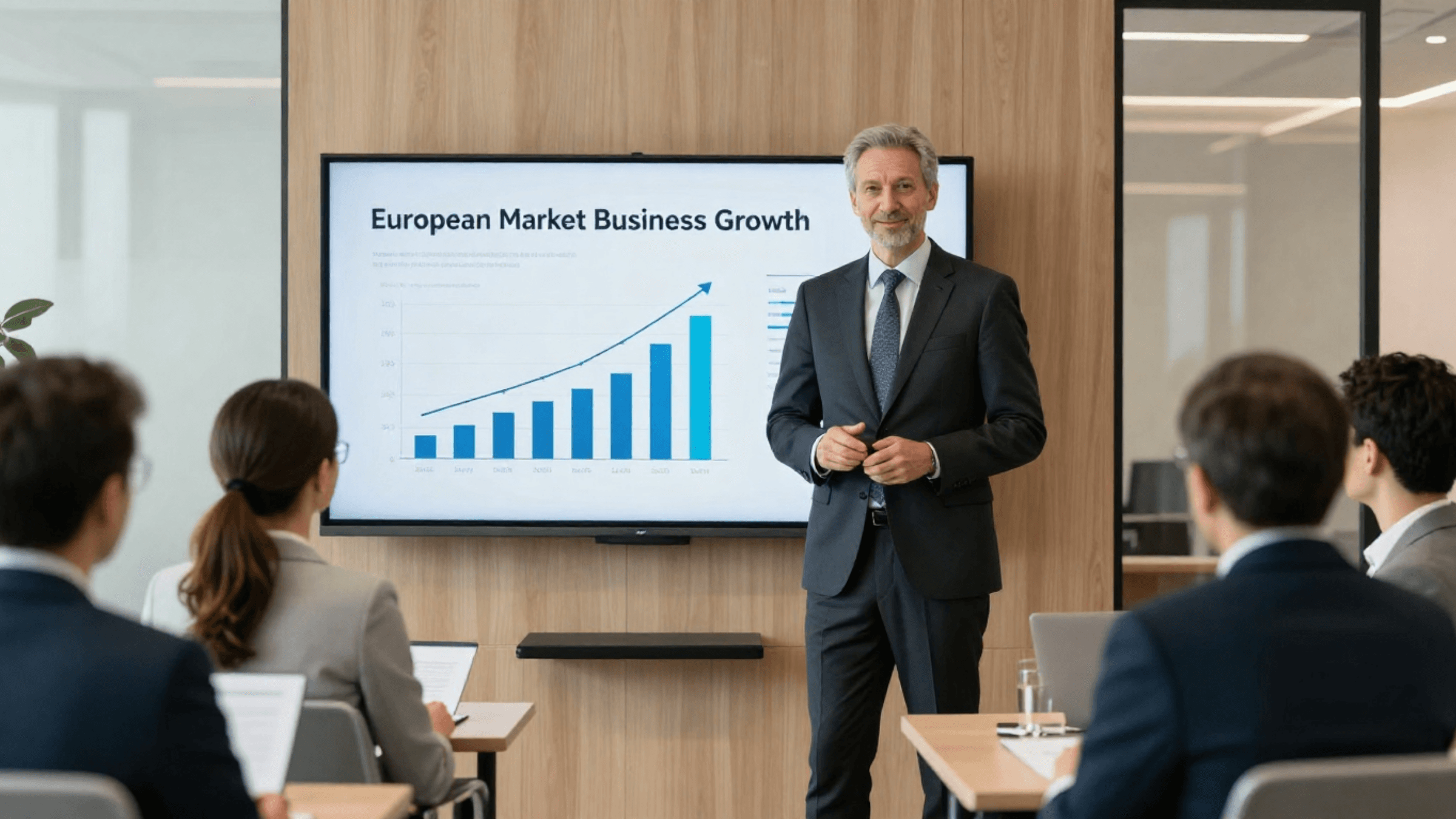 Europe-focused digital enablement visual for SMEs with regional growth and trust planning.