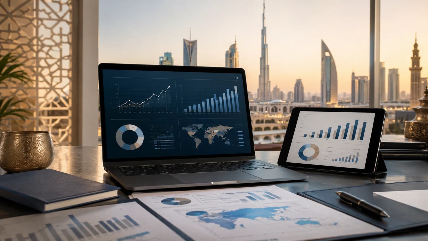 Middle East business growth and digital enablement visual with B2B strategy, CRM and analytics planning.